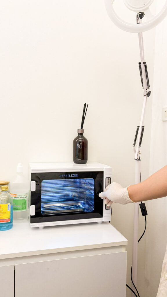 UV steriliser cabinet in a Bangkok Glow treatment room